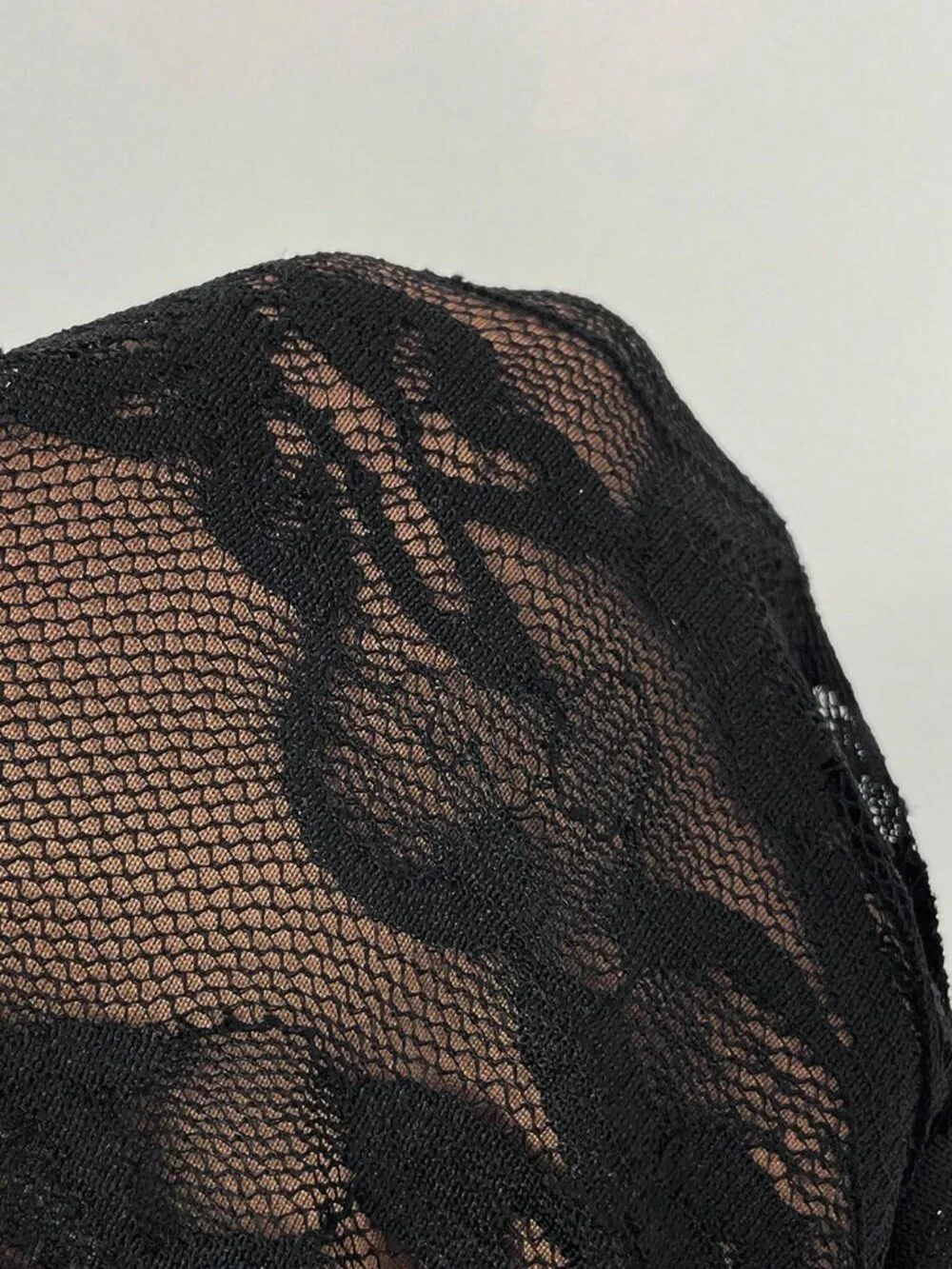 Black Elegant Women's Contrast Lace Stand Collar High Waist Bodycon Dress_11